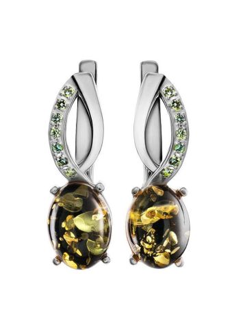 Amber Earrings In Sterling Silver With Green Crystals The Raphael, image 