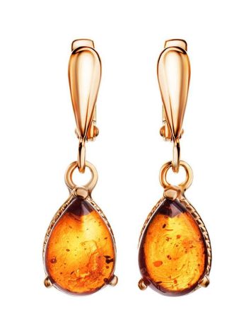 Cognac Amber Earrings In Gold-Plated Silver The Twinkle, image 