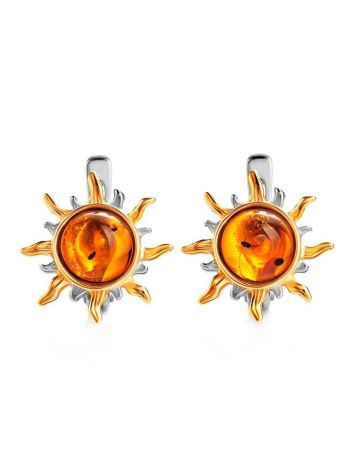 Sun Shaped Amber Earrings In Gold-Plated Silver The Helios, image 
