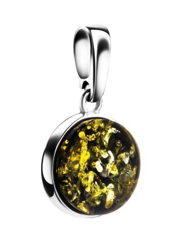 Round Silver Pendant With Green Amber The Furor, image 