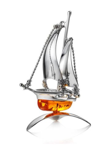 Amazing Silver Amber Decorative Ship Model, image 