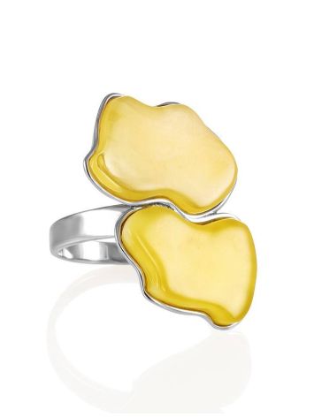 Adjustable Silver Ring With Honey Amber The Trinidad, Ring Size: Adjustable, image 