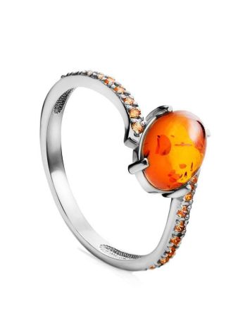 Amber Ring In Sterling Silver With Crystals The Raphael, Ring Size: 5.5 / 16, image 
