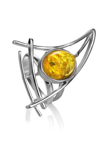 Adjustable Silver Ring With Lemon Amber The Sail, Ring Size: Adjustable, image 