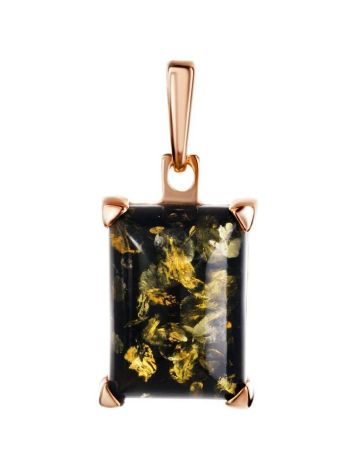 Gold-Plated Silver Pendant With Square Green Amber Stone The Rectangle, image 