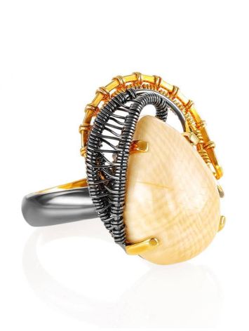 Gorgeous Gold-Plated Ring With Drop Cut Mammoth Tusk The Era, Ring Size: Adjustable, image 