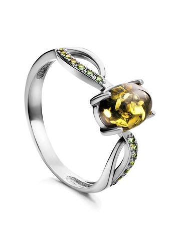 Amber Ring With Crystals In Sterling Silver The Raphael, Ring Size: 10 / 20, image 