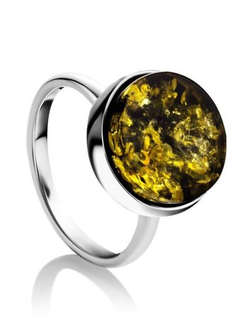 Stylish Adjustable Ring With Green Amber In Sterling Silver The Furor, Ring Size: Adjustable, image 