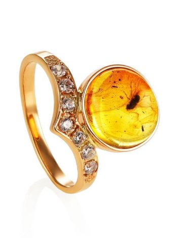 Amber Ring With Inclusion And Crystals In Gold The Clio, Ring Size: 6.5 / 17, image 