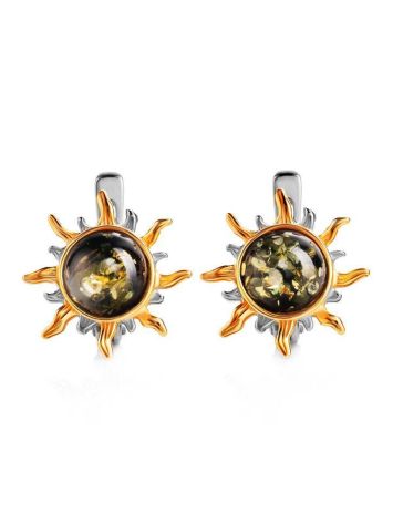 Gold-Plated Earrings With Green Amber The Helios, image 