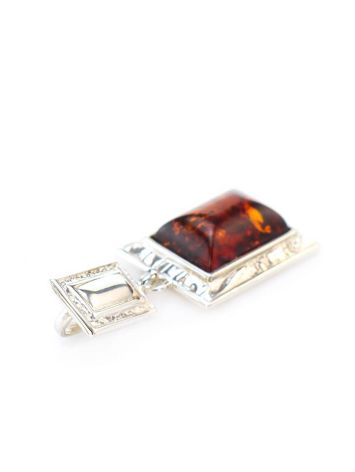 Geometric Silver Pendant With Bright Cherry Amber The Hermitage, image , picture 3