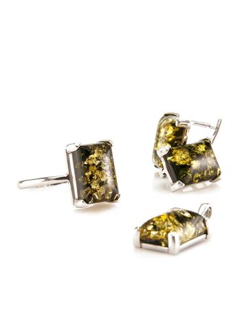 Silver Pendant With Square Green Amber Stone The Rectangle, image , picture 3