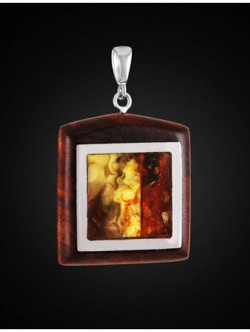 Square Wooden Pendant With Cognac Amber The Indonesia, image , picture 3