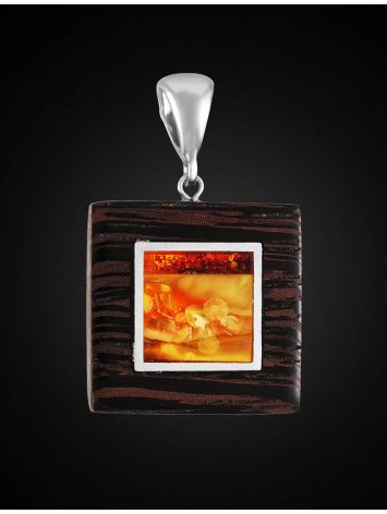 Handmade Square Pendant With Amber And Wood The Indonesia, image , picture 3