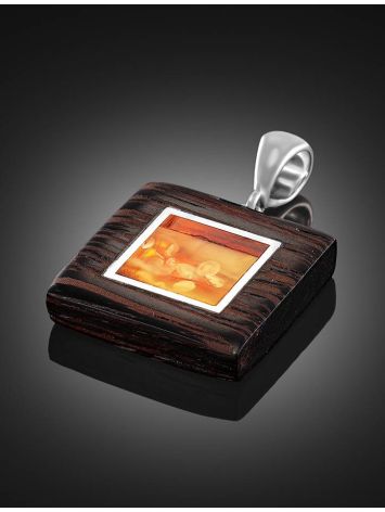 Handmade Square Pendant With Amber And Wood The Indonesia, image , picture 2