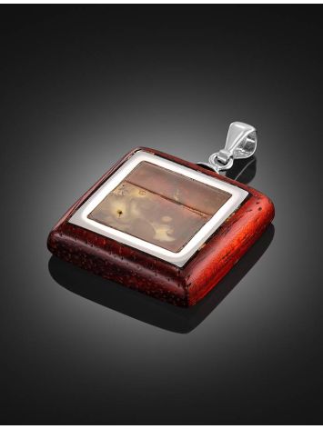 Square Wooden Pendant With Cognac Amber The Indonesia, image , picture 2