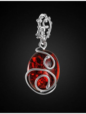 Oval Cherry Amber Pendant In Streling Silver The Toscana, image , picture 3