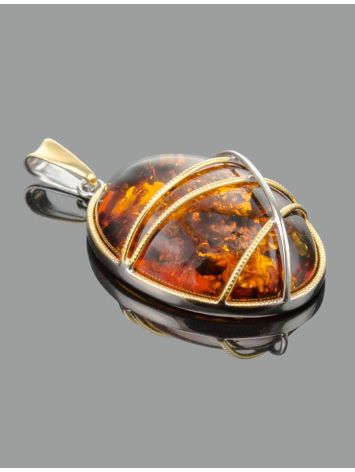 Oval Cognac Amber Pendant In Gold Plated Silver The Meridian, image , picture 2