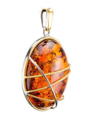 Oval Cognac Amber Pendant In Gold Plated Silver The Meridian, image , picture 4