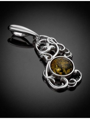 Filigree Silver Pendant With Green Amber The Tivoli, image , picture 2