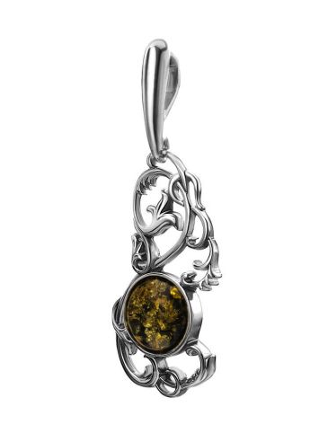 Filigree Silver Pendant With Green Amber The Tivoli, image , picture 4