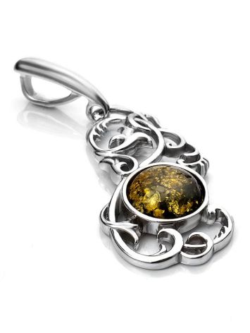 Filigree Silver Pendant With Green Amber The Tivoli, image , picture 6