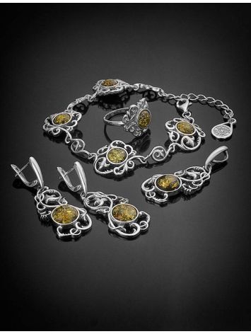 Filigree Silver Pendant With Green Amber The Tivoli, image , picture 7