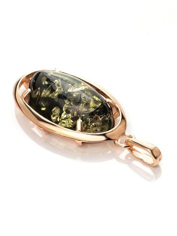Oval Gold-Plated Pendant With Green Amber The Elegy, image , picture 5