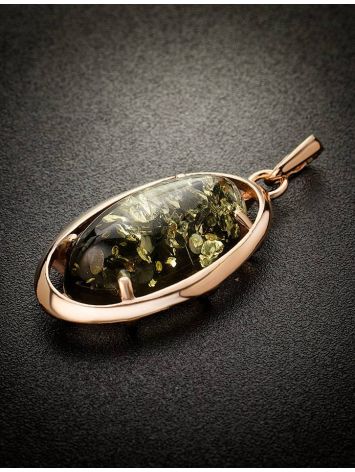 Oval Gold-Plated Pendant With Green Amber The Elegy, image , picture 2