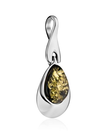 Stylish Teardrop Pendant With Green Amber In Sterling Silver The Orion, image , picture 3