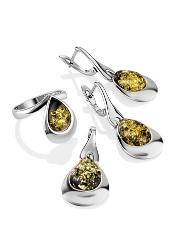 Stylish Teardrop Pendant With Green Amber In Sterling Silver The Orion, image , picture 4