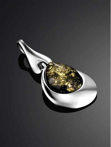 Stylish Teardrop Pendant With Green Amber In Sterling Silver The Orion, image , picture 2