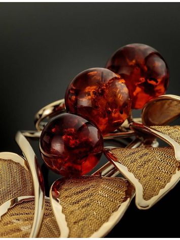 Bold Gold Plated Brooch With Cognac Amber The Beoluna, image , picture 3