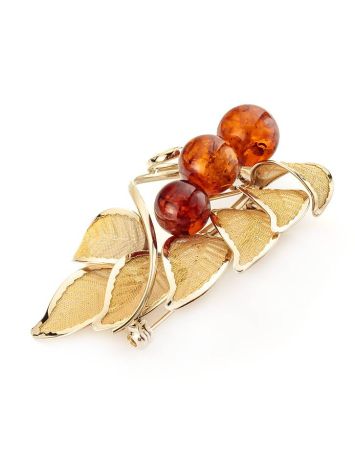 Bold Gold Plated Brooch With Cognac Amber The Beoluna, image , picture 4