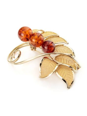 Bold Gold Plated Brooch With Cognac Amber The Beoluna, image , picture 5