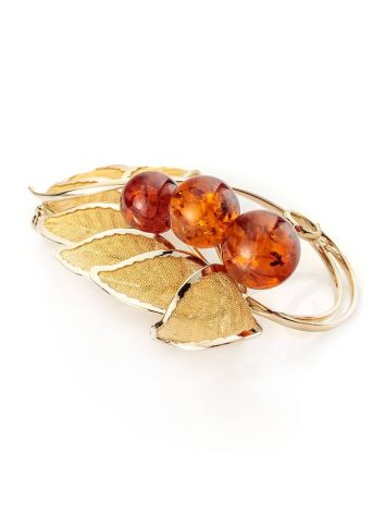 Bold Gold Plated Brooch With Cognac Amber The Beoluna, image , picture 6