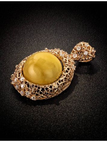 Round Amber Pendant In Gold-Plated Silver With Crystals The Venus, image , picture 2
