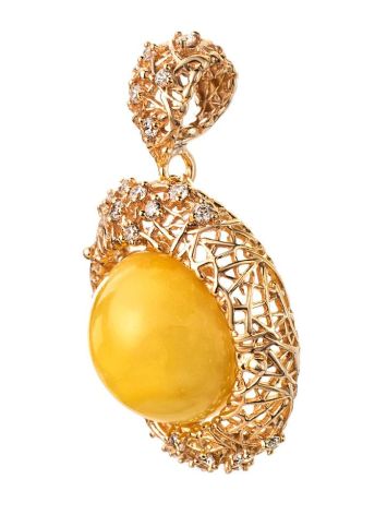 Round Amber Pendant In Gold-Plated Silver With Crystals The Venus, image , picture 4