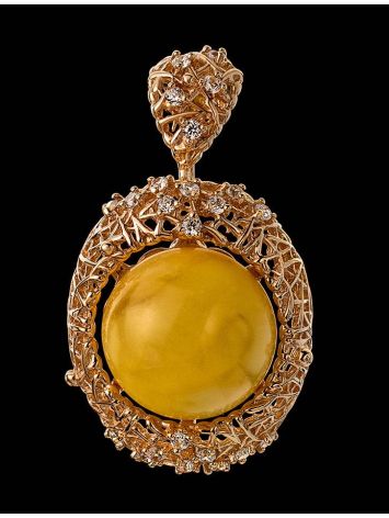 Round Amber Pendant In Gold-Plated Silver With Crystals The Venus, image , picture 3