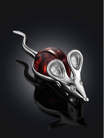 Cherry Amber Mouse Brooch In Sterling Silver, image , picture 2