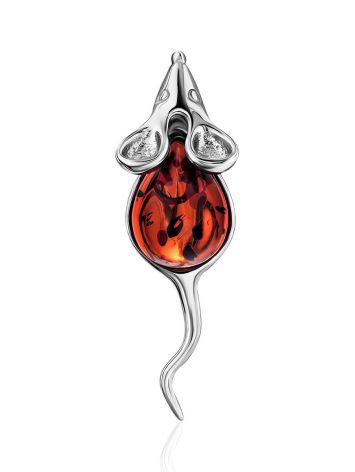 Cherry Amber Mouse Brooch In Sterling Silver, image , picture 3