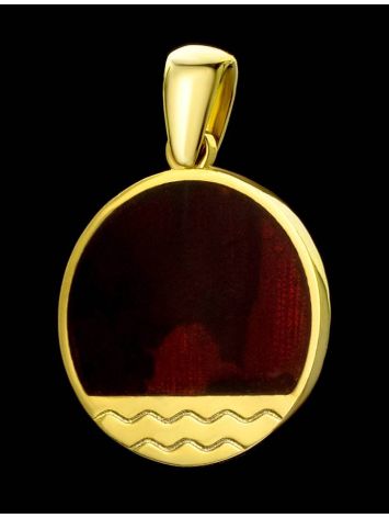 Flat Round Amber Pendant In Gold-Plated Silver The Monaco, image , picture 3