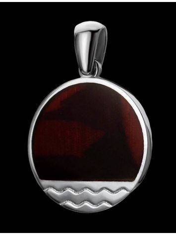 Round Silver Pendant With Cherry Amber The Monaco, image , picture 2