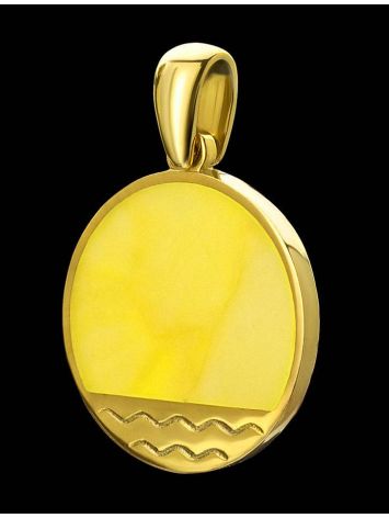 Flat Round Amber Pendant In Gold-Plated Silver The Monaco, image , picture 3