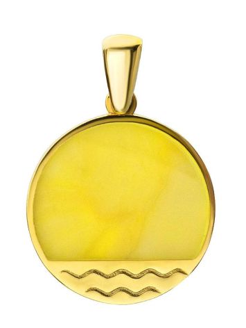 Flat Round Amber Pendant In Gold-Plated Silver The Monaco, image , picture 4
