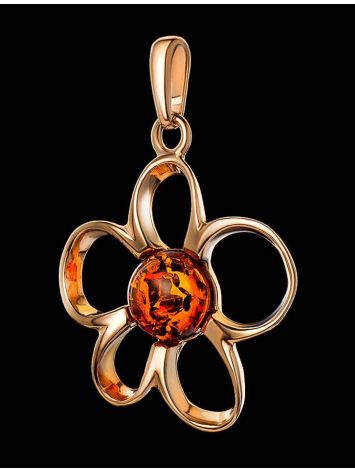 Flower Amber Pendant In Gold-Plated Silver The Daisy, image , picture 3