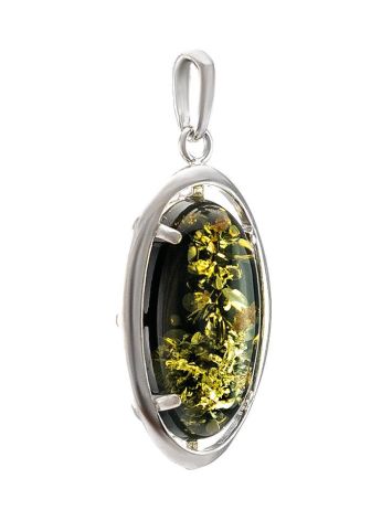 Oval Silver Pendant With Green Amber The Elegy, image , picture 3
