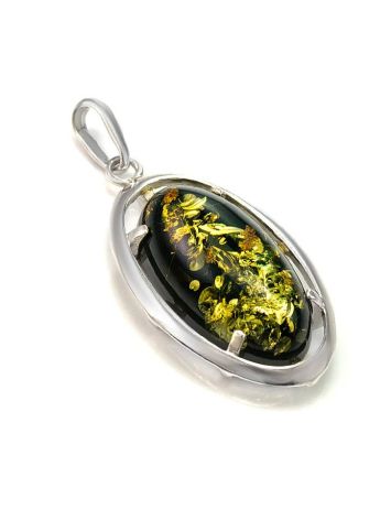 Oval Silver Pendant With Green Amber The Elegy, image , picture 4