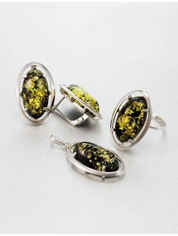 Oval Silver Pendant With Green Amber The Elegy, image , picture 5