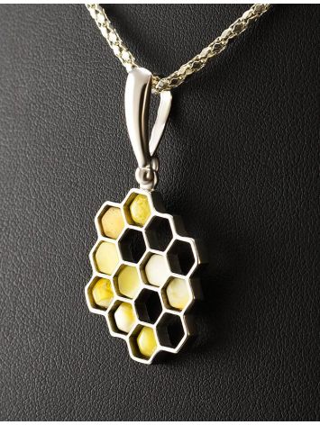 Honeycomb Amber Pendant In Sterling Silver The Bee, image , picture 2